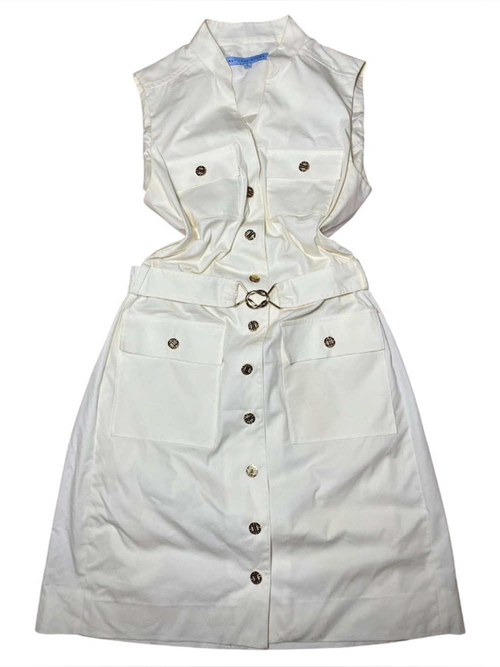 ANTONIO MELANI Sleeveless Cream Button Front Belted  Dress Size 14 NWOT